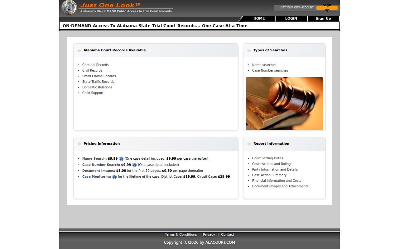 Cleburne County docket search Just One Look interface