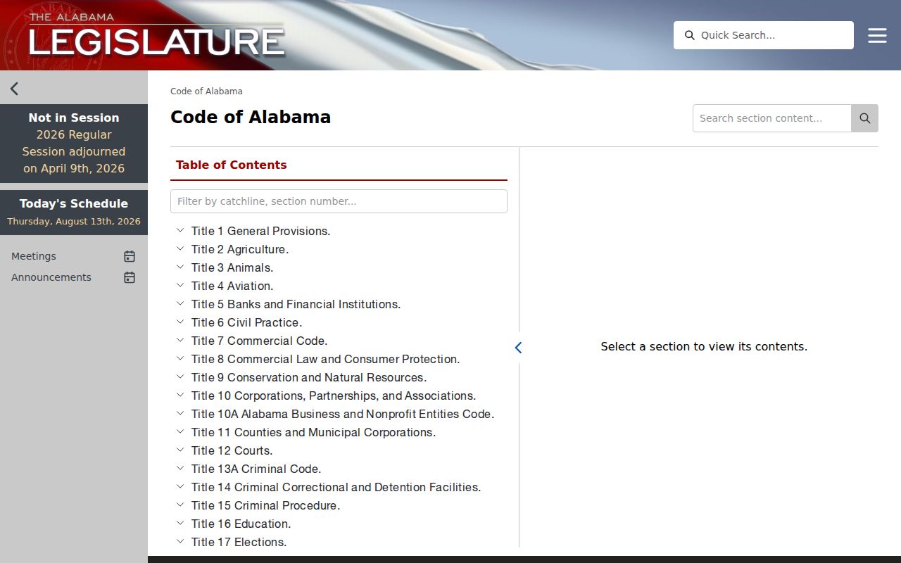 Official Code of Alabama source for Cleburne County court record access