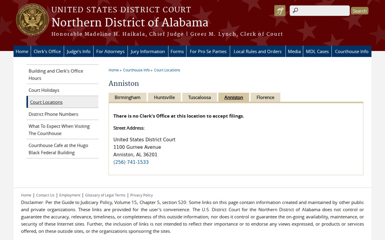 Fruithurst court records nearest federal courthouse information