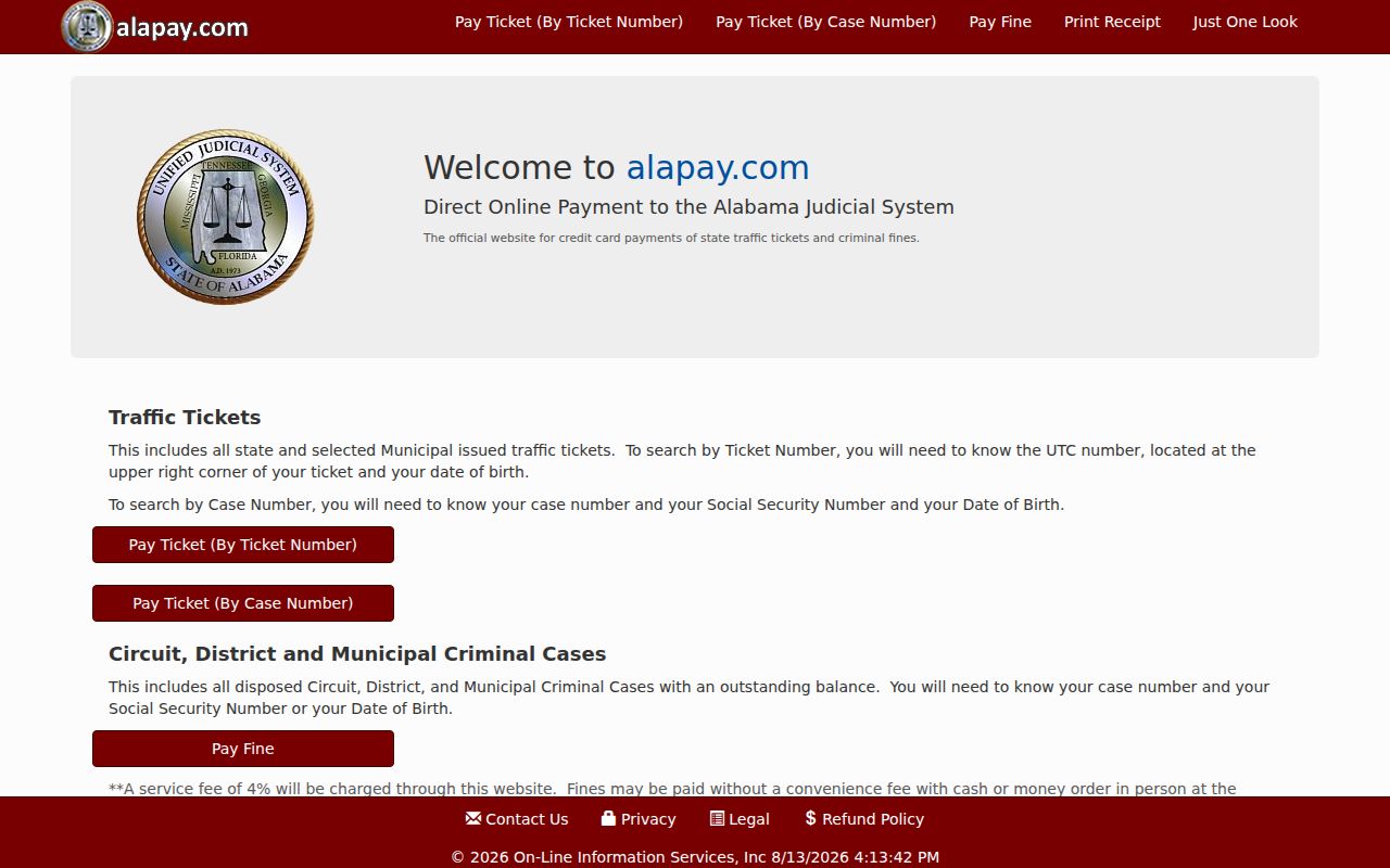 Official AlaPay portal for a Cleburne County traffic court payment